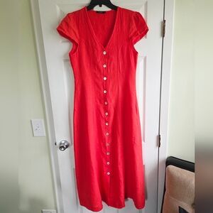 Lungo L'Arno Italy ✨️ Red Linen Button-Down Maxi Women's Dress M
